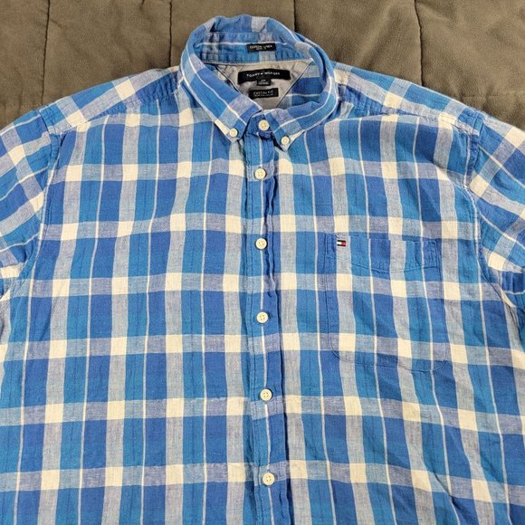 Tommy Hilfiger Mens 2XL Blue Plaid Button Up Shirt Custom Fit Casual Comfort Sho - Picture 3 of 10